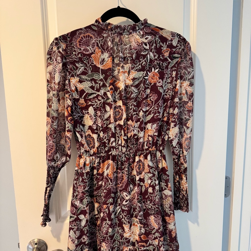 BB Dakota Long Sleeve fancy that floral maroon midi dress | XS - Picture 6 of 7